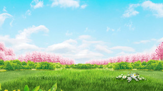 春天绿色小清新樱花花卉草地风景GIF动态图春暖花开背景